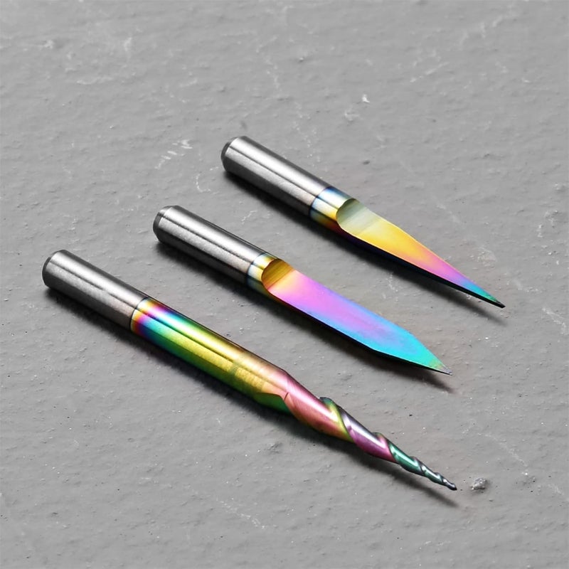 Genmitsu 3PCS V-Shape Tapered Ball Nose End Mills for Aluminum, Copper, Brass Engraving and Other Metals Carving, Chromatic Coating CNC Bits, 1/8''(3.175mm) Shank, EM03A - Image 5